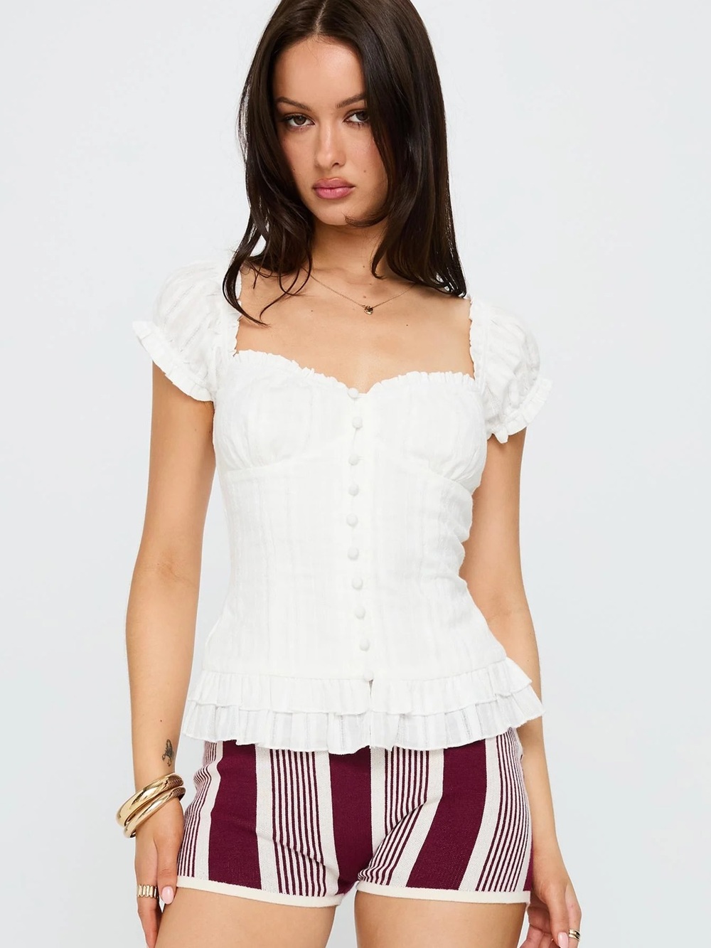 Princess Polly Suiter Frill Detail Top White